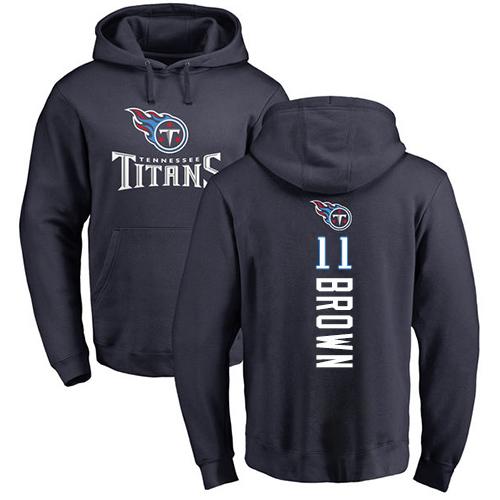 Tennessee Titans Men Navy Blue A.J. Brown Backer NFL Football #11 Pullover Hoodie Sweatshirts